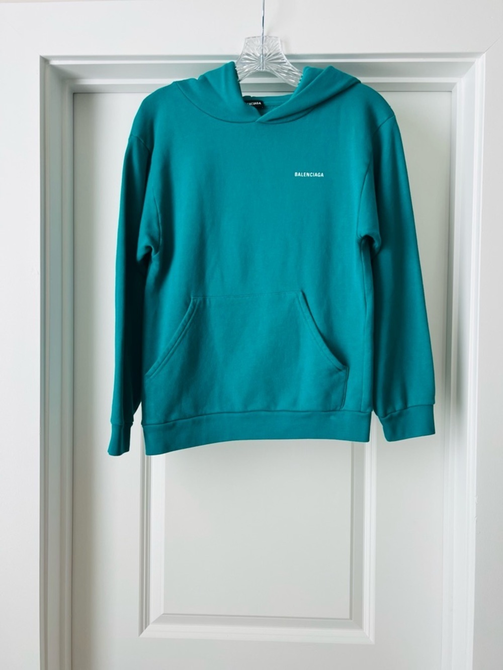 BALENCIAGA Teal Logo Hoodie Streetwear Sweatshirt 100% Authentic BRAND NEW - Picture 4 of 8